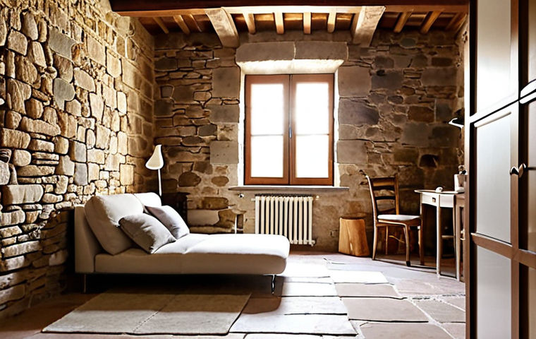 **
> A cozy Italian home interior with exposed stone walls and modern furnishings. Sunlight streams through energy-efficient windows. A smart thermostat is subtly visible on the wall. The image emphasizes warmth, comfort, and a blend of rustic and modern design elements, showcasing the benefits of good insulation and smart home technology. Focus on the "Made in Italy" style furniture and decor.
**
