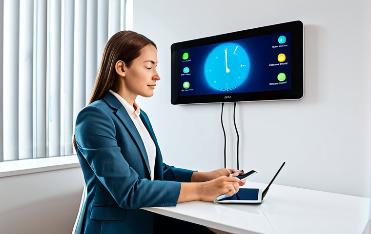A professional woman in a modest business casual suit, seated at a modern, clean desk in a brightly lit, contemporary home office. She is attentively interacting with a sleek tablet, which displays an intuitive application interface showing real-time home energy consumption data and controls for smart devices. In the background, subtle smart home elements like a minimalist smart thermostat on the wall and dimmable LED lights are visible, indicating an efficiently managed, comfortable living space. The scene emphasizes modern technology seamlessly integrating into daily life for energy optimization. Perfect anatomy, correct proportions, natural pose, well-formed hands, proper finger count, natural body proportions. Professional photography, high quality, realistic, safe for work, appropriate content, fully clothed, family-friendly.