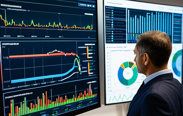 A professional male entrepreneur, mid-40s, wearing a modest business suit, standing in a sleek, modern control room. He is looking at a large digital screen displaying complex energy consumption data and real-time analytics for a small to medium-sized enterprise (PMI). The screen shows detailed graphs and charts, illustrating energy flows within a factory or office. The background features blurred, subtle industrial machinery or office elements, indicating an operational setting. The room is well-lit with ambient light. This image embodies smart energy management and data-driven decision-making. safe for work, appropriate content, fully clothed, professional dress, perfect anatomy, correct proportions, natural pose, well-formed hands, proper finger count, natural body proportions, high-quality professional photography.
